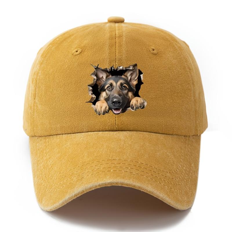 Adjustable retro washed baseball cap with German Shepherd print suitable for casual hip-hop hats at parties and festivals