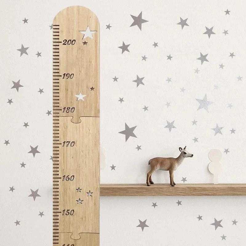 Nordic Wooden Kids Height Growth Chart Ruler Baby Children Height Gauge Room Decoration Wall Meter Measurement Stickers