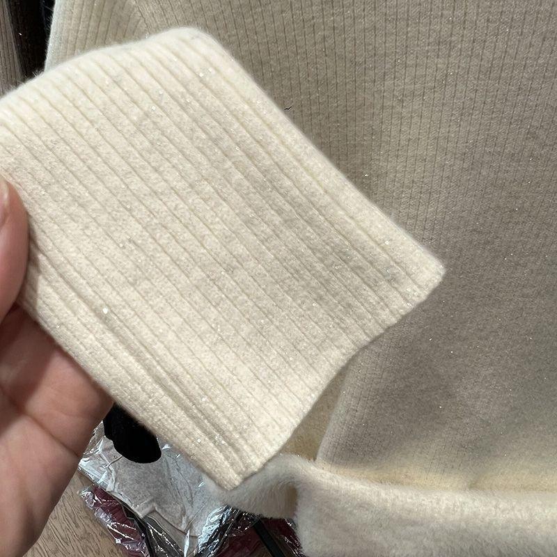 Women Solid Bright Fleece Warm Sweaters Casual Slim-fit Elegant Pullovers Half Turtleneck Long Sleeve Knitwear Jumpers