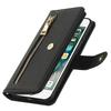 Stand Case for iPhone SE (2022)/(2020)/8/7 PU Leather Phone Cover with Straps/Zipper Wallet/Multiple Card Slots