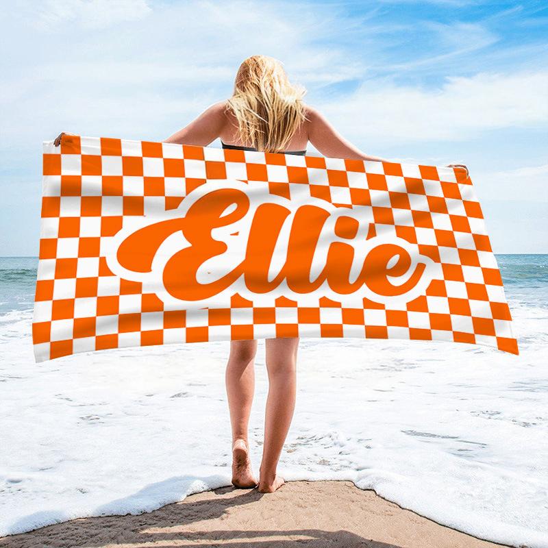 Summer New Microfiber Beach Towel Plaid Bath Towel Seaside Vacation Absorbent Quick-Drying Anti-Sand