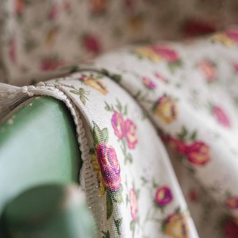 Jingga Rose Print Cotton Linen Semi-Blackout Rod Pocket Curtain