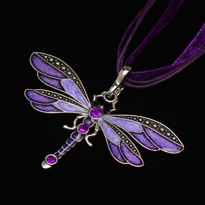 Dragonfly Vintage Ribbon String Purple Diamond Necklace Children'S Girl Necklace