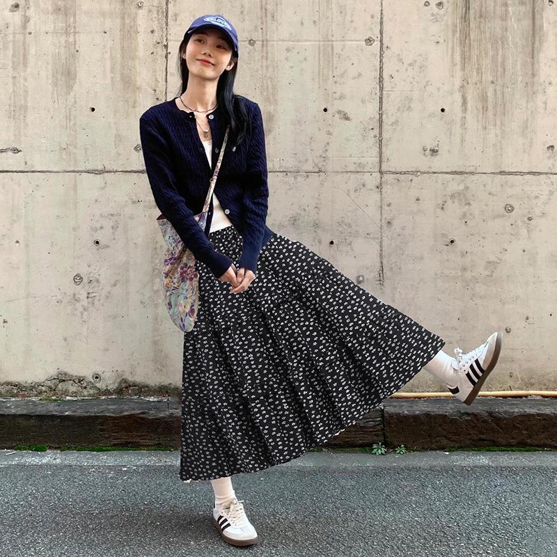 

Black Floral Midi Skirt: Women s Summer 2025 High-End Loose Fit Large чёрный