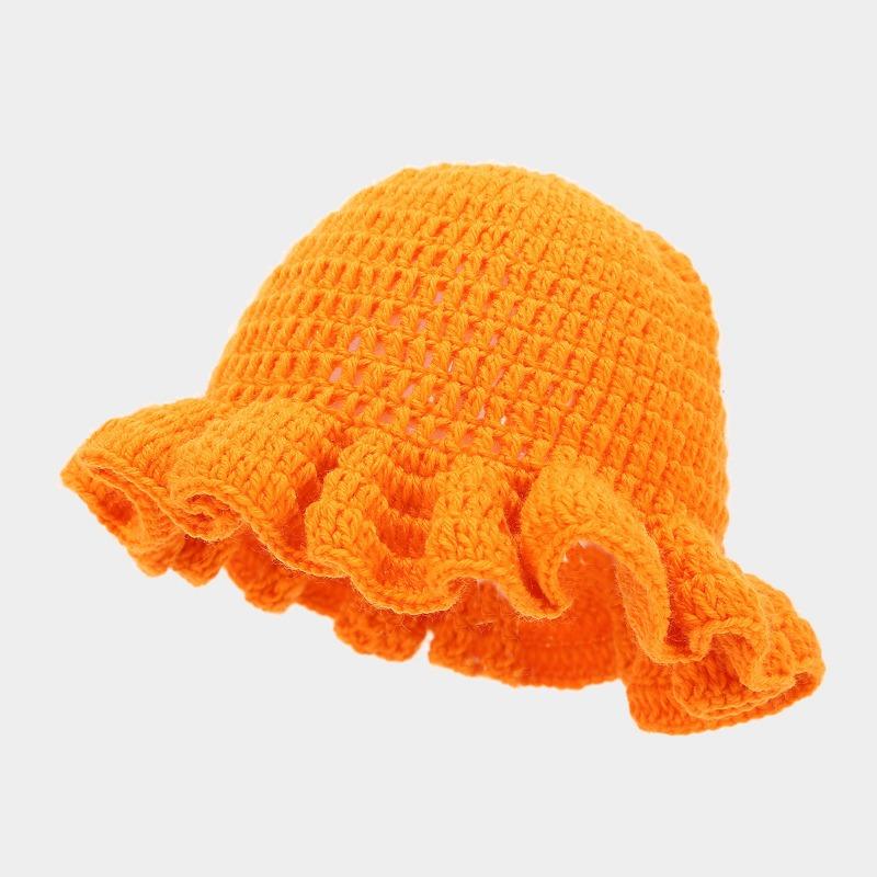 Handmade crochet ruffled wool hat fashion colorful hat men's and women's ruffle edge hat