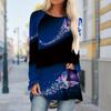 Plus Size Women Autumn Crystal Butterfly Printed Comfy Long Sleeve Round Collar T-shirt Casual Baggy Mid Length Tee Tops