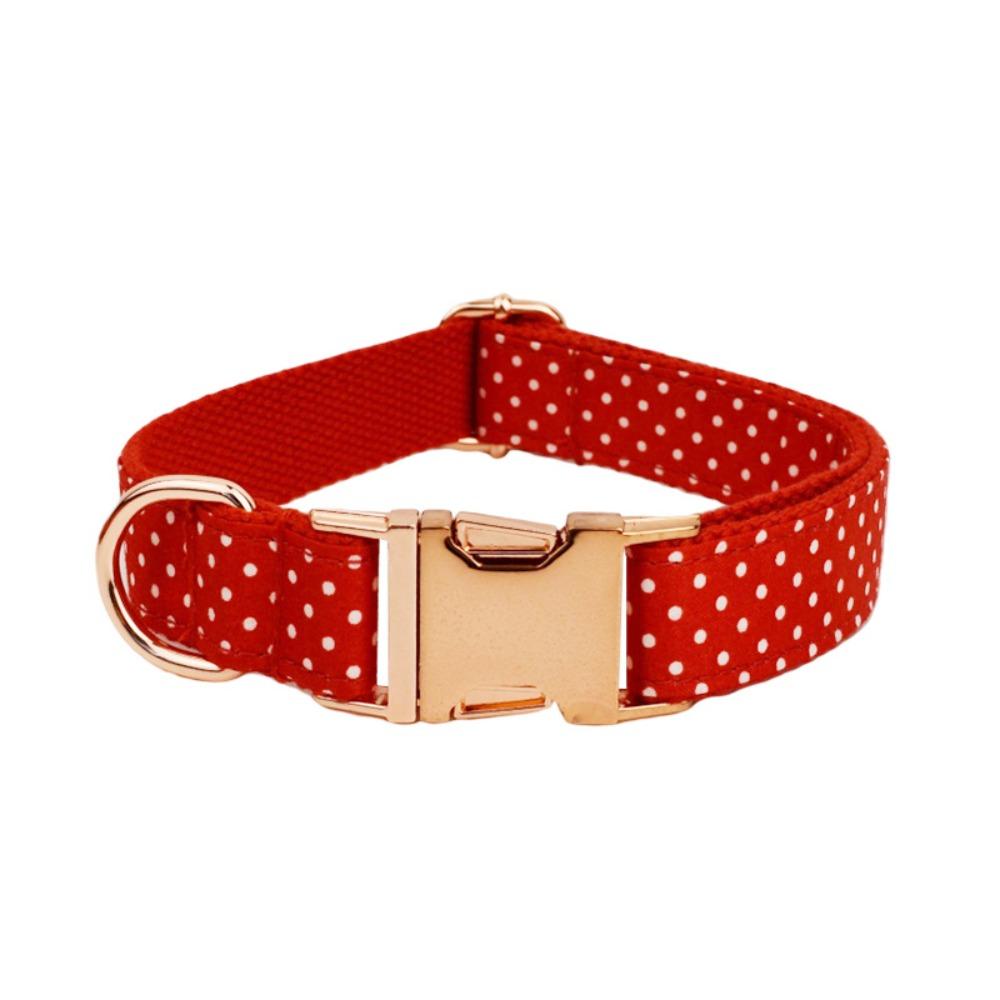 Red polka dot print pet collar dog collar leash rose gold buckle XS