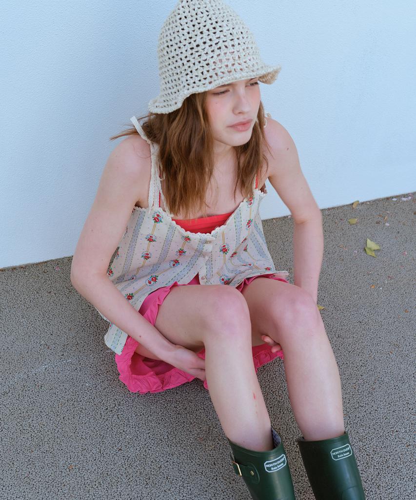 FUNFROMFUN Uneven Knit Bucket Hat, Melange Beige