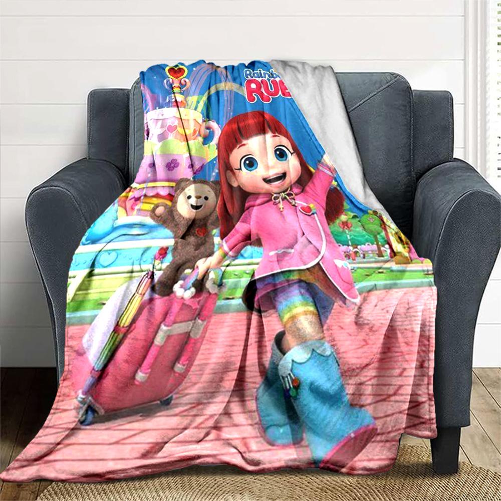 Rainbow Ruby Cute Cartoon Girl Character Print Flannel Blanket Soft Warm Throw Blanket for Sofa Bed Living Room