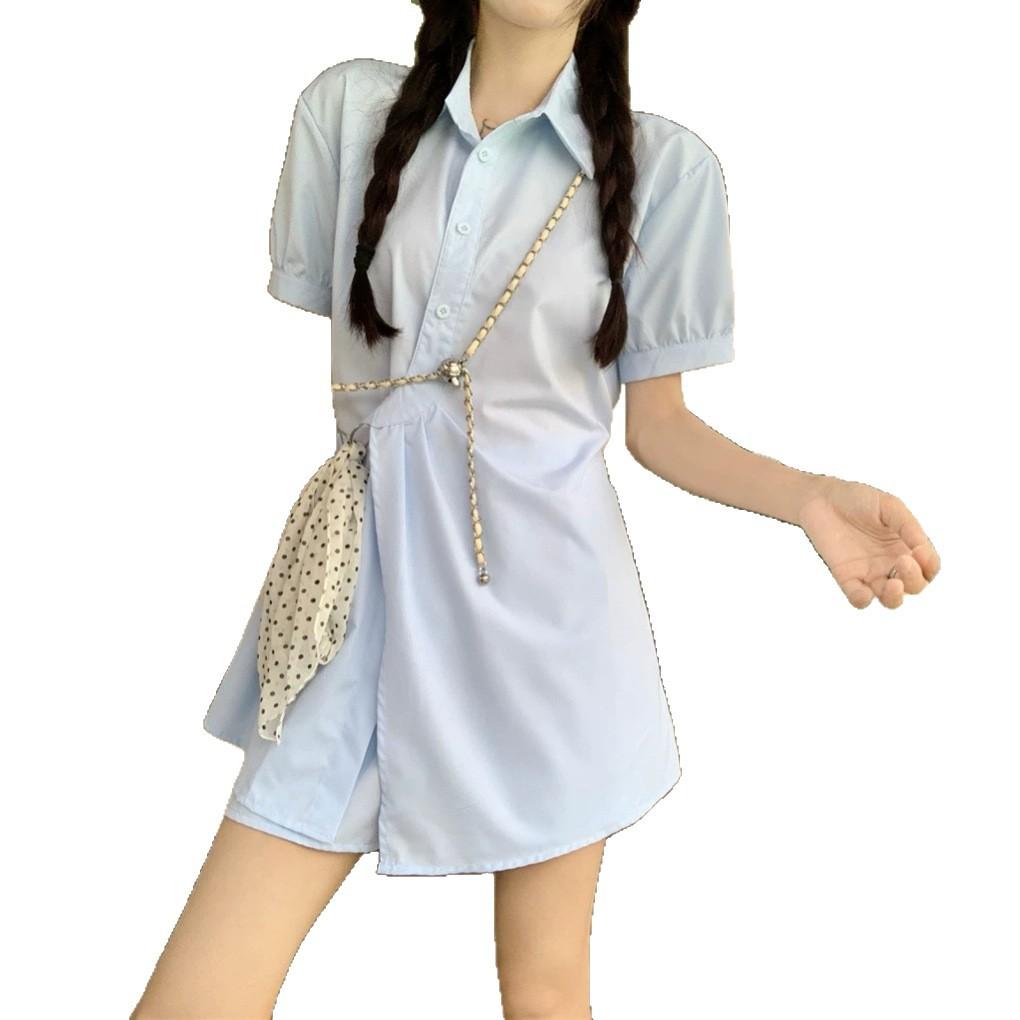 Korean fashion temperament POIO collar short-sleeved dress summer new high-waisted casual shorts personalized suit
