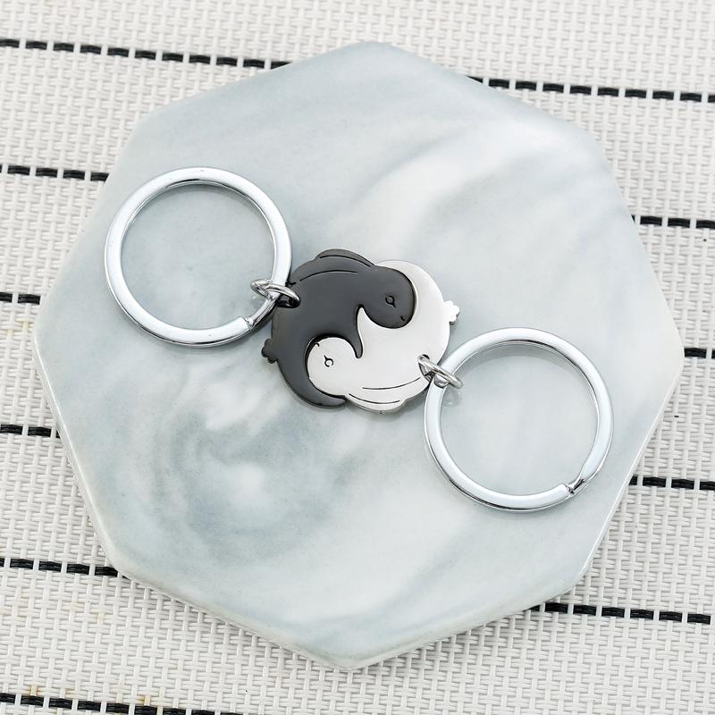 Splicing Rabbit Stainless Steel Keychain Cute Cartoon Style Fashion Couple Keyring Practical Lightweight Bag Pendant for Daily Use