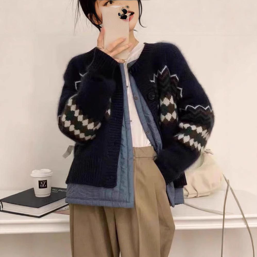 Women's 100% Wool Cashmere Cardigan Sweater - Korean Style, Round Neck, Loose Fit for Autumn/Winter