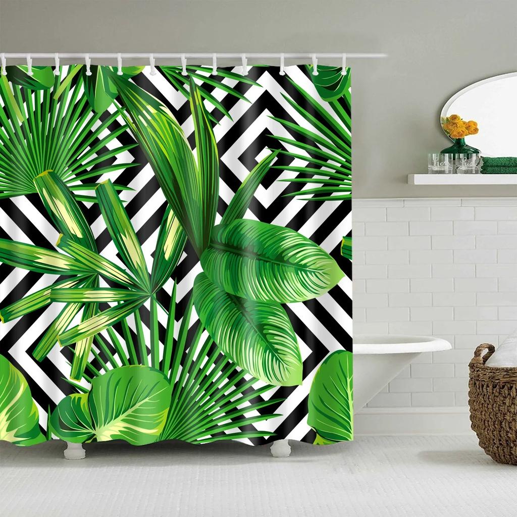Tropický Zelený List Palma Kaktus Sprchový Závěs Krajina Koupelnový Závěs Vodotěsný Polyesterový Sprchový Závěs