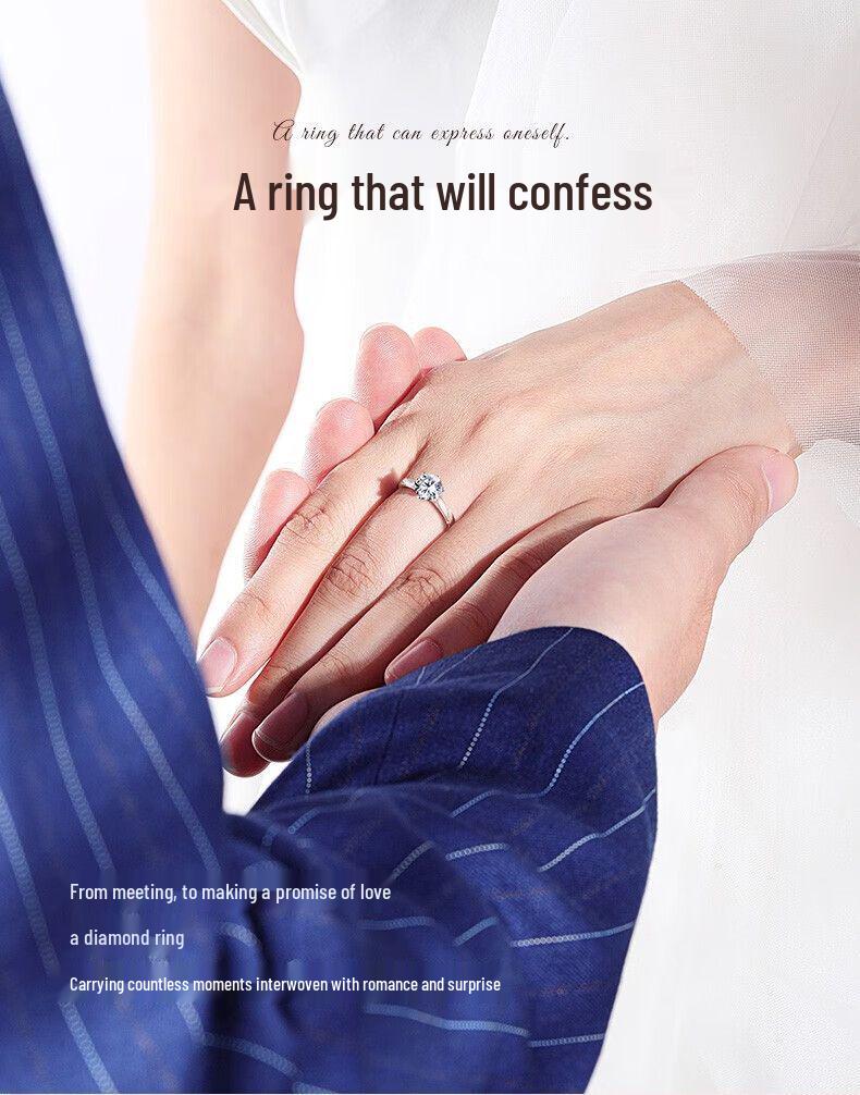 One Carat Moissanite Six-Prong Sterling Silver Ring with GRA Certification - Perfect for Proposal or Qixi Gift, S925