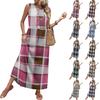Ladies' Plaid Printed Casual and Fashionable Waist Cinched Sleeveless Dress