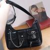 Y2K PU Crossbody Bag Gothic Underarm Shoulder Bag Simple Leather Handbag  Outdoor