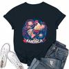 Women's Round Neck Casual Independence Day Printed Short Sleeve T-Shirt Top