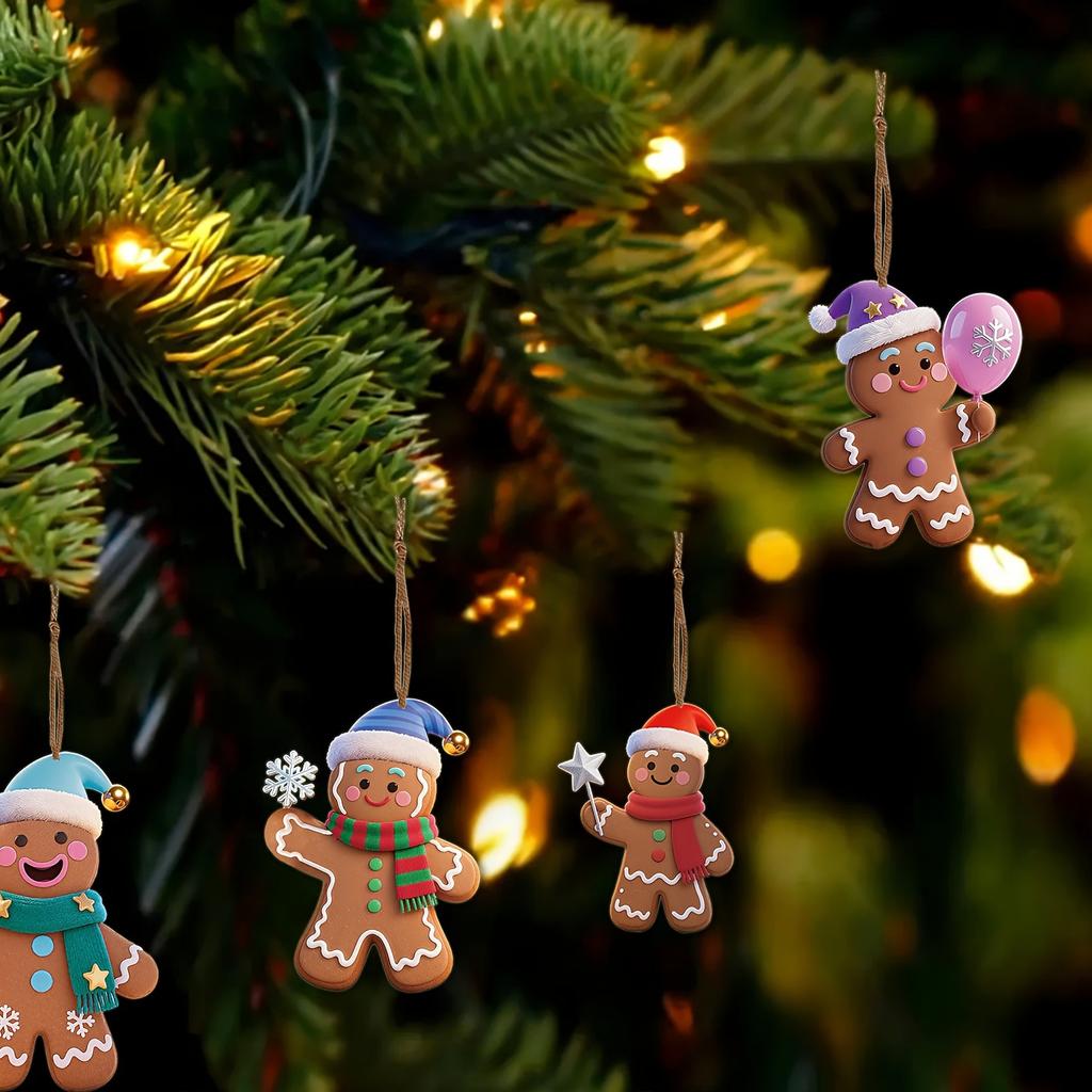 12Pcs Wooden Christmas Gingerbread Man Ornaments Xmas Tree Hanging Pendants New Year Party Home Decoration Kids Diy Gift