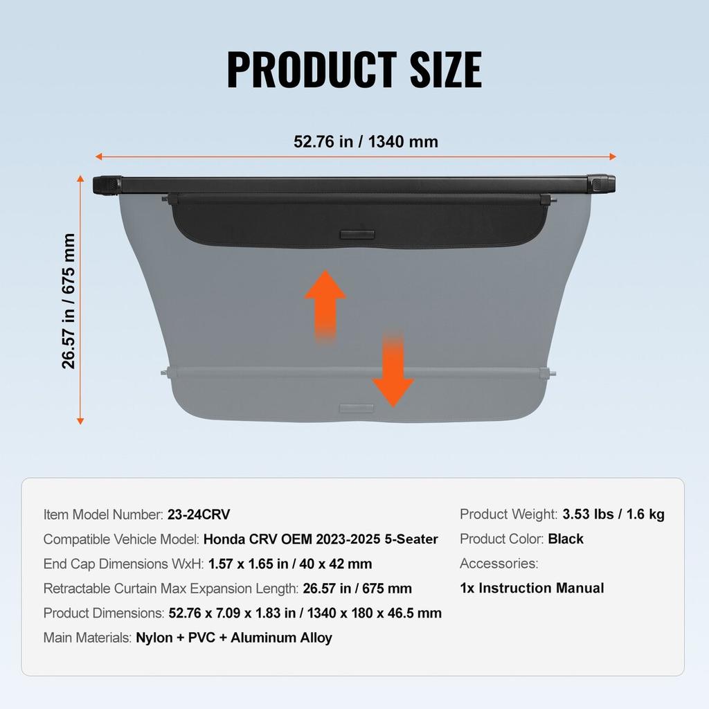 Retractable Cargo Cover for Honda CRV 2023-2024 Upgraded Rear Trunk Cover