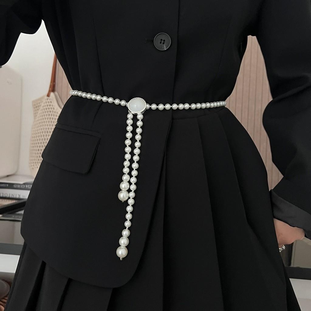 Elegant White Pearl Waist Belt For Women Ideal For Dresses And Sweaters With Decorative Features
