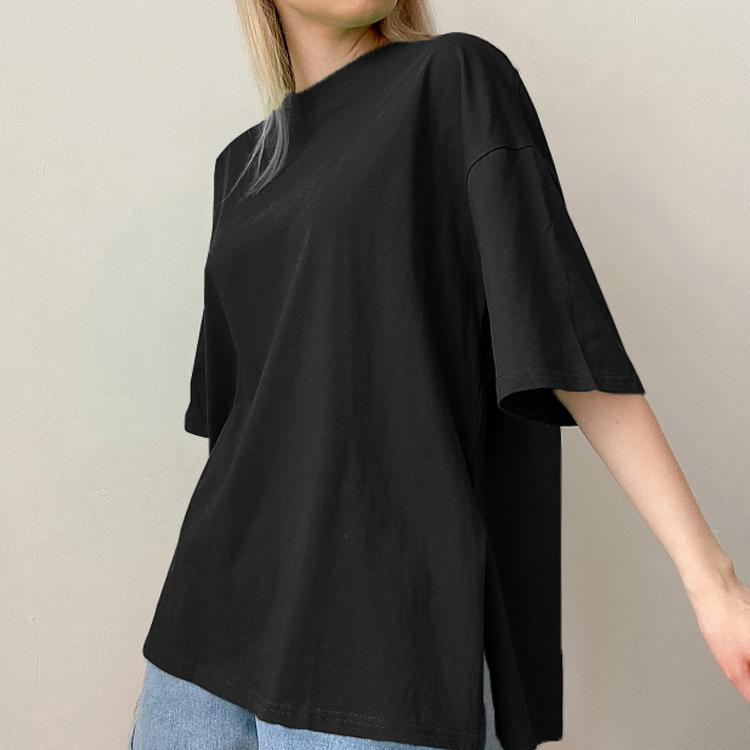 Sommer Lose Offene Baumwolle Kurzarm T-shirt Frauen Bequeme Rundhals Einfarbig T-shirt