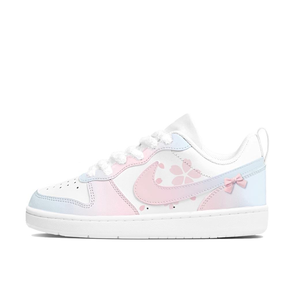 Nike Court Borough Low Cherry Blossom First Love Cushioning, Wear Resistant Low top Skateboard Shoes Women's Pink Blue BQ5448-100(Team675-  )
