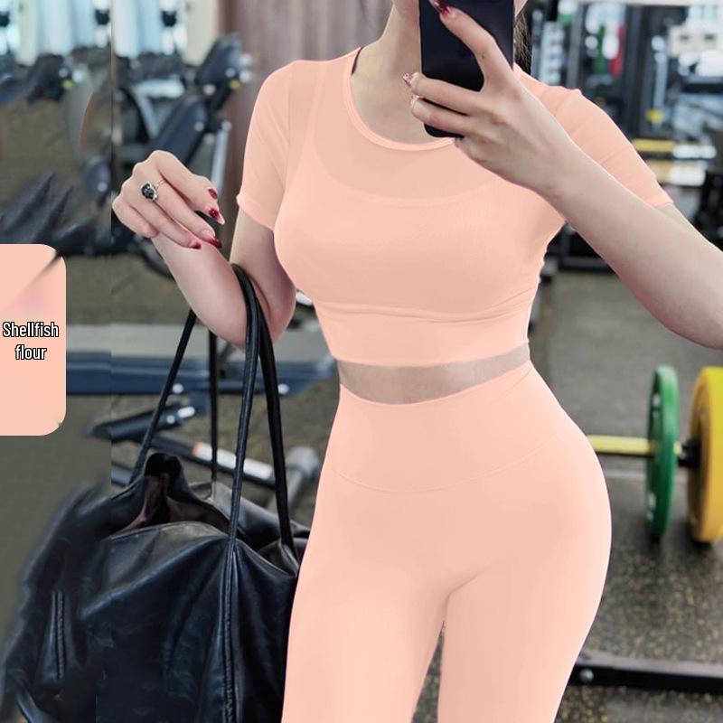 

Женский сет для йоги из сетки с круглым вырезом и нагрудными вкладышами - Комплект для фитнеса из двух частей M