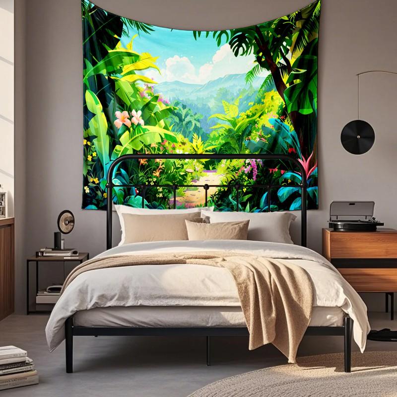 Boho Chic Wall Tapestry With Moon Phase Floral Starry Sky Design Bedroom Yoga Studio Decor