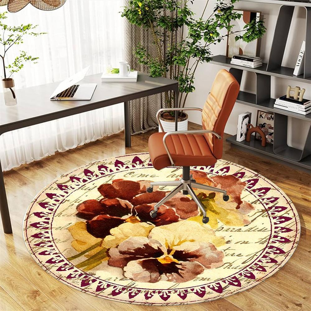 1pc Floral Pattern Round Chair mat office Area Rug - Non-Slip, Floor Mat for Office, Bedroom, Ideal home decor gift c0112105
