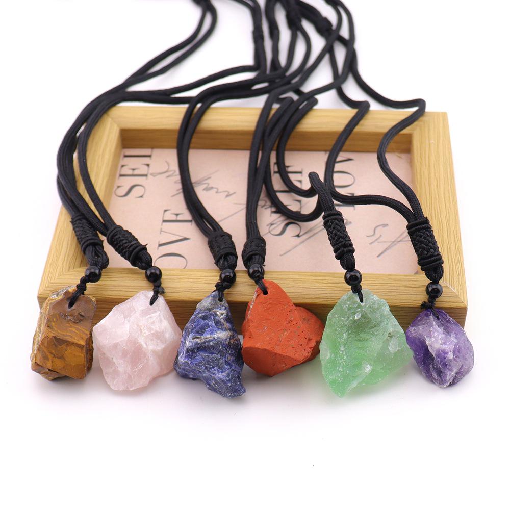 Natural Crystal Irregular Stone Pendant Necklace - Handcrafted Jewelry Sweater Chain