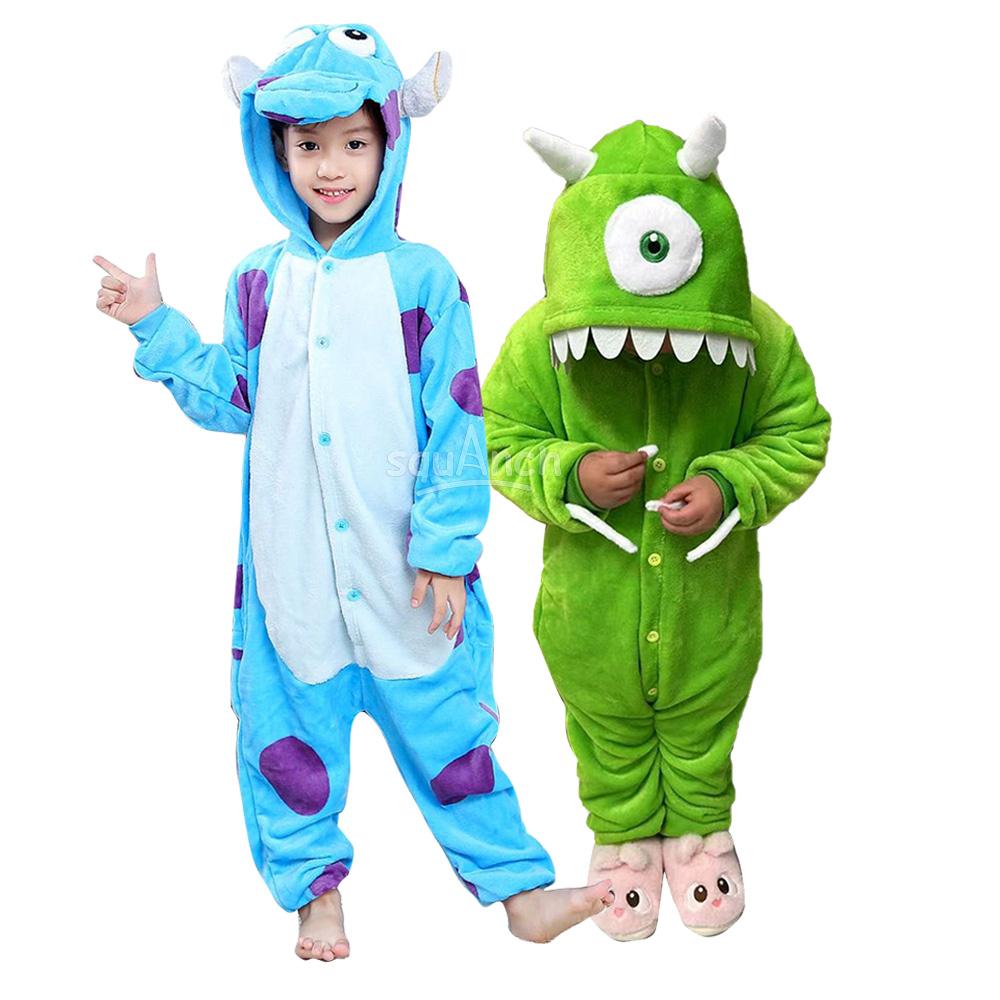 Costumi di Sully e Mike per Bambini Tuta Divertente e Carina per Halloween Bambini e Bambine Kigurumi Pigiami Vestito Anime Monopezzo Invernale Caldo Tuta in Flanella