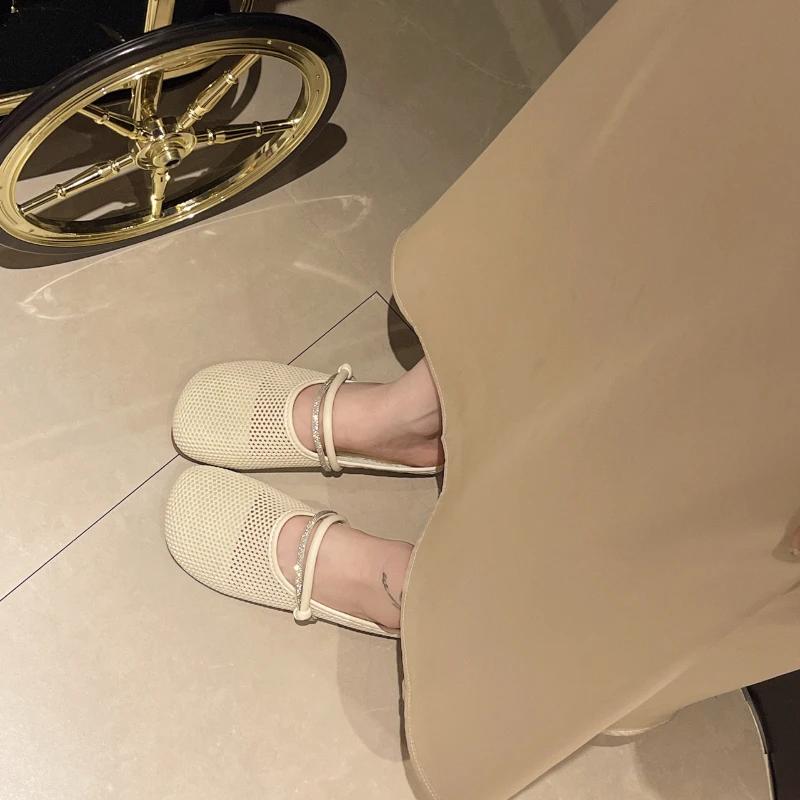 Fashion Women's Fashion Slippers Flat Sole Round Toe Mesh Upper Women's Mules Dress Outdoor Roman Retro Breathable Zapatillas De Mujer