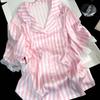1011 pajamas women's spring summer thin lapel sweet new short-sleeved shorts striped lace sweet wind loungewear