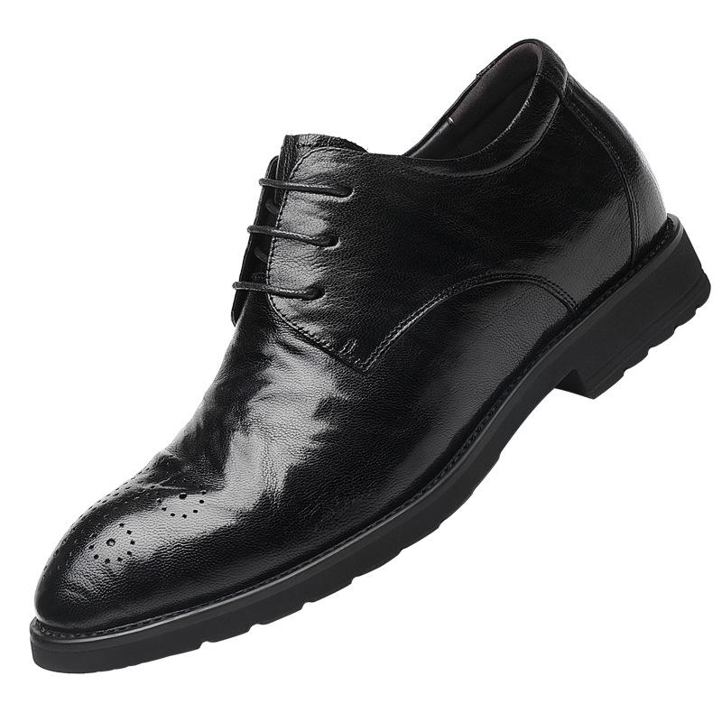 Sheepskin inner height increase 8cm Brock engraved leather shoes men's business dress shoes invisible height increase leather pointed men's shoes