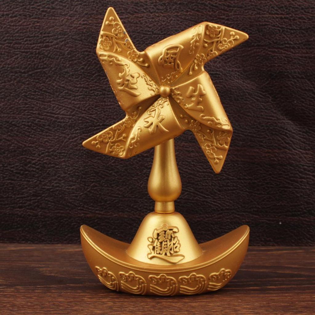 Golden Alloy Rotating Windmill Treasure Bowl: Creative Metal Wealth Ornament