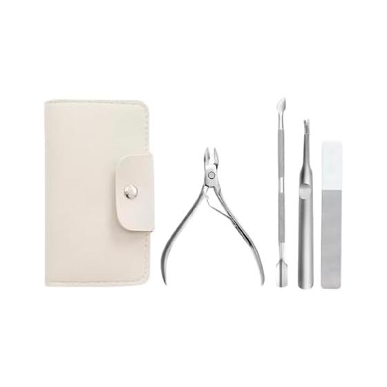 Nail care set, 4-piece nail clipper set, stainless steel, silver, with carrying case, self-nail, stillborn skin nipper, calcined skin pusher, cuticle