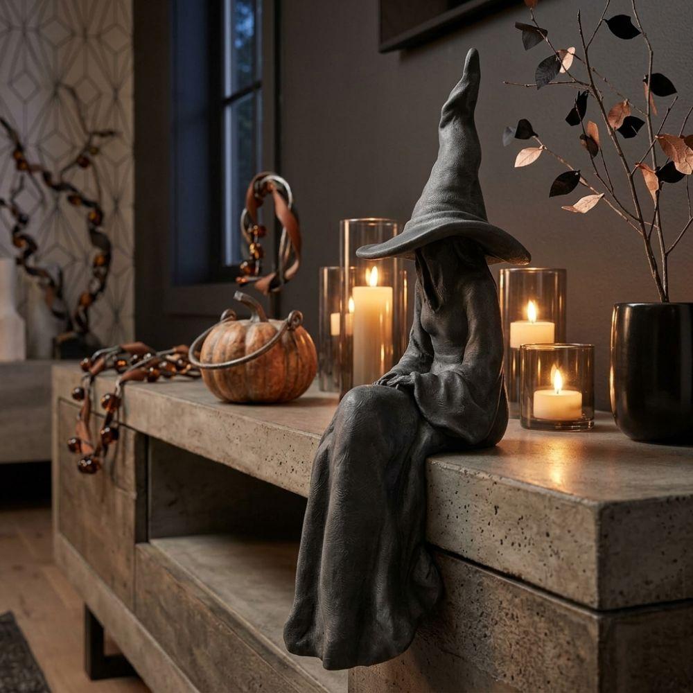 3D-gedruckte Halloween sitzende Hexenfigur Plastik Hexen Sims-Sitzer Statue Neuheitsgeschenk‘