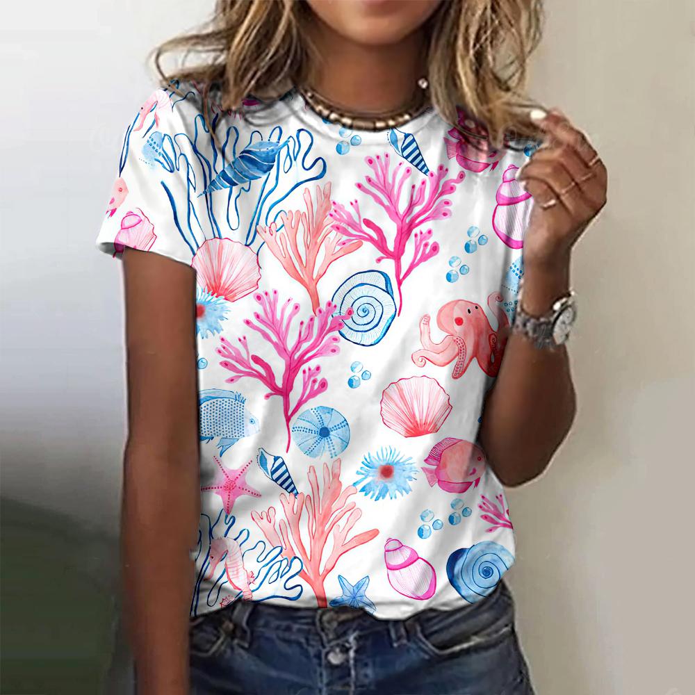 Turtle Jellyfish Pattern T-shirt 3D Printed with Marine Animals for Women's Short sleeved T-shirt