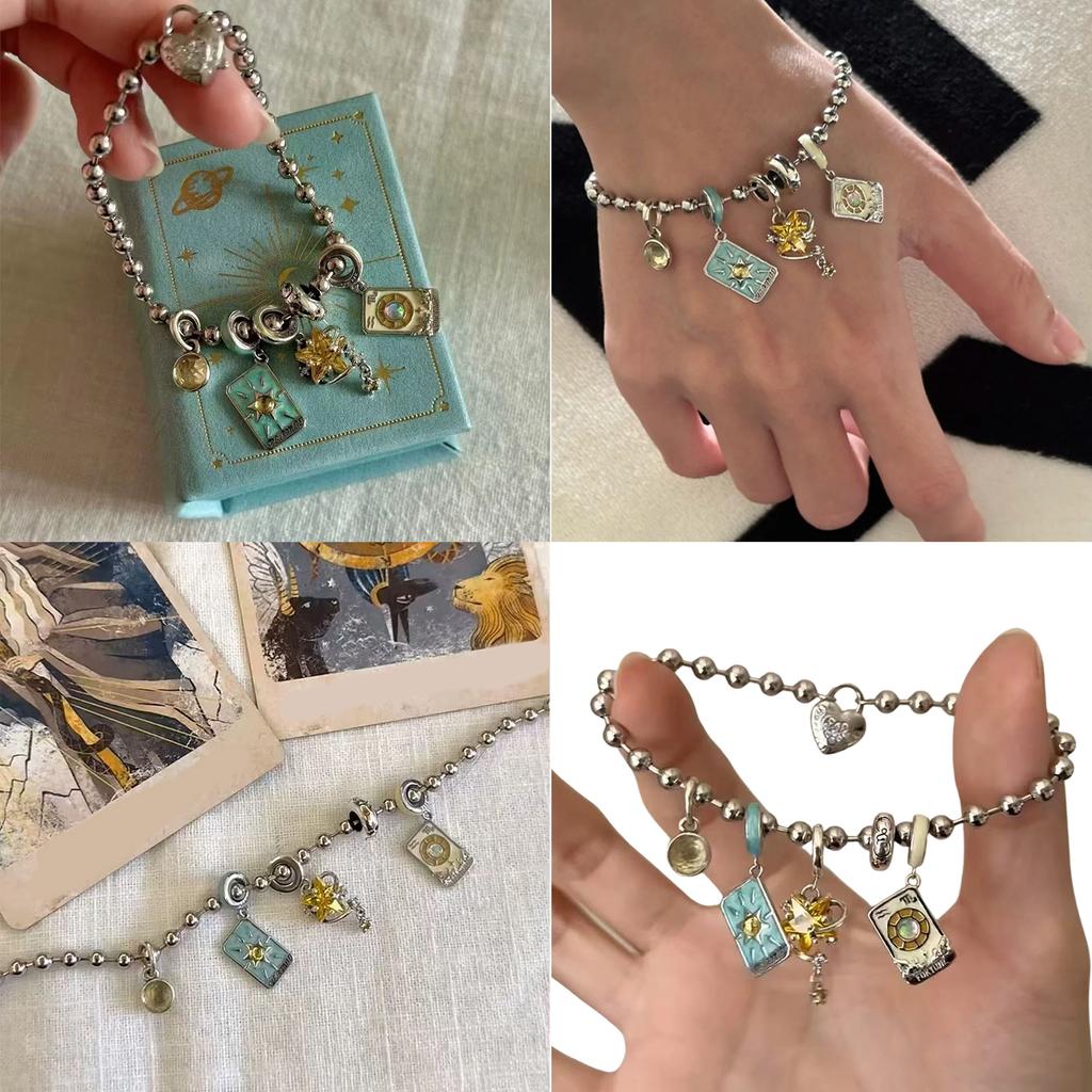 Vintage Tarot Sun Moon Stars Alloy Chain Bracelet for Women Unique Antique Jewelry Gift for Party Daily Wear