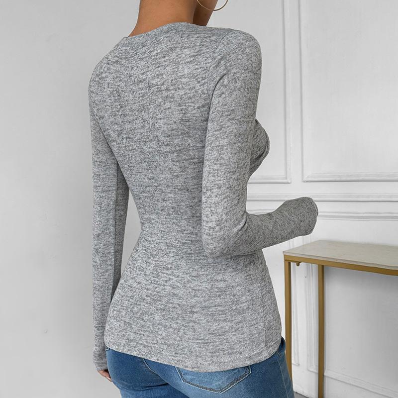 Women Spring Autumn Long Sleeve O Neck Knot Slim Fit Pullover T Shirt Top