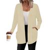Women's Fashionable Loose Color Ribbed Brushed Pocket Cardigan Long,sleeved Coat