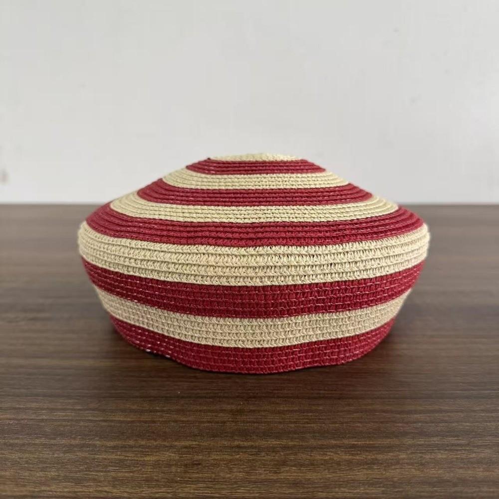 Color Block Dome Cap Paper Straw Sun Hat Brim Hat Straw Top Hat Daily Wear