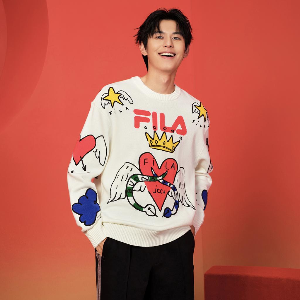 New FILA ORIGINALE Sweater Unisex Cloud White F11U519404FWT