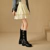 Fashion Square Toe Middle Heel Leather Women's Long Boots Autumn Winter Fleece-Lined Ladies Knee High Shaft Shoes Y2k Goth Footwear Sale
