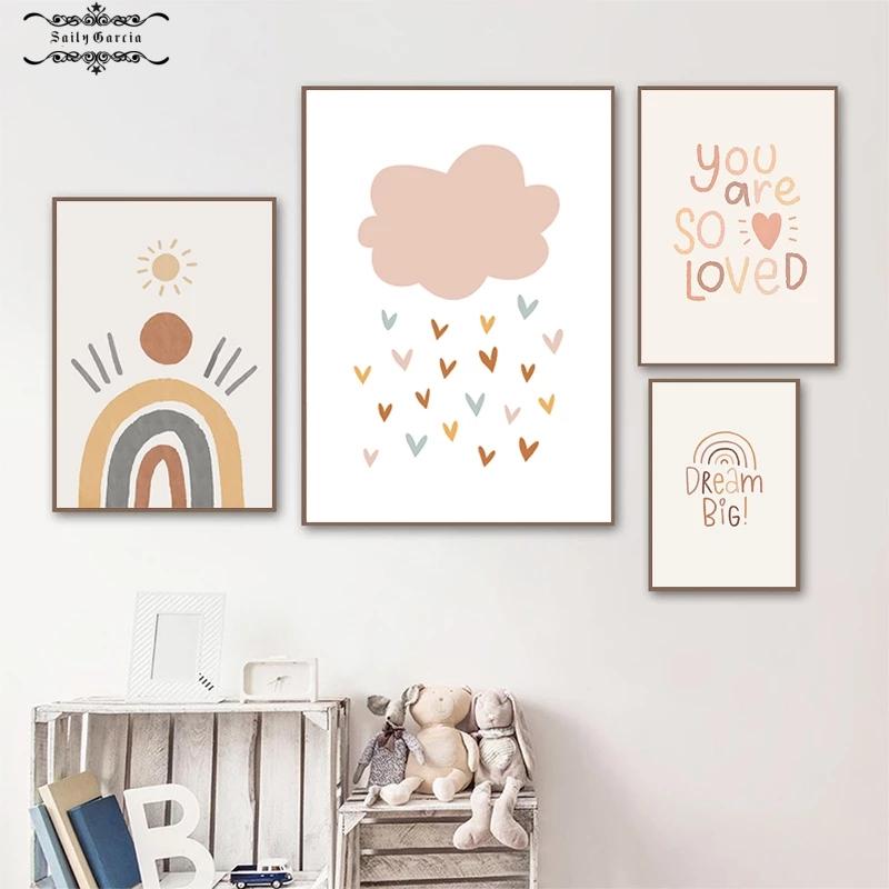 Nursery Wall Umělecká reprodukce Plakát s alpakou Rainbow Painting Sunshine Prints Dětské Boho Plakáty Nordic Wall Pictures for Baby Room Decor