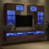 TV Wall Unit with LED Light Strips 6 pcs Reclaimed Wood Effect Particleboard