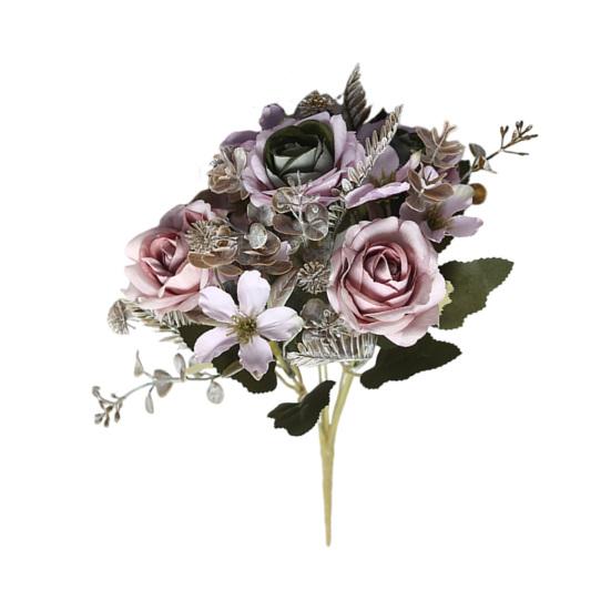 Faux Fern Leaves Artificial Rose Flowers Bouquet for Wedding Bridal, Fake Light Luxury Floral Arrangement Home Decoration And Photography Props,