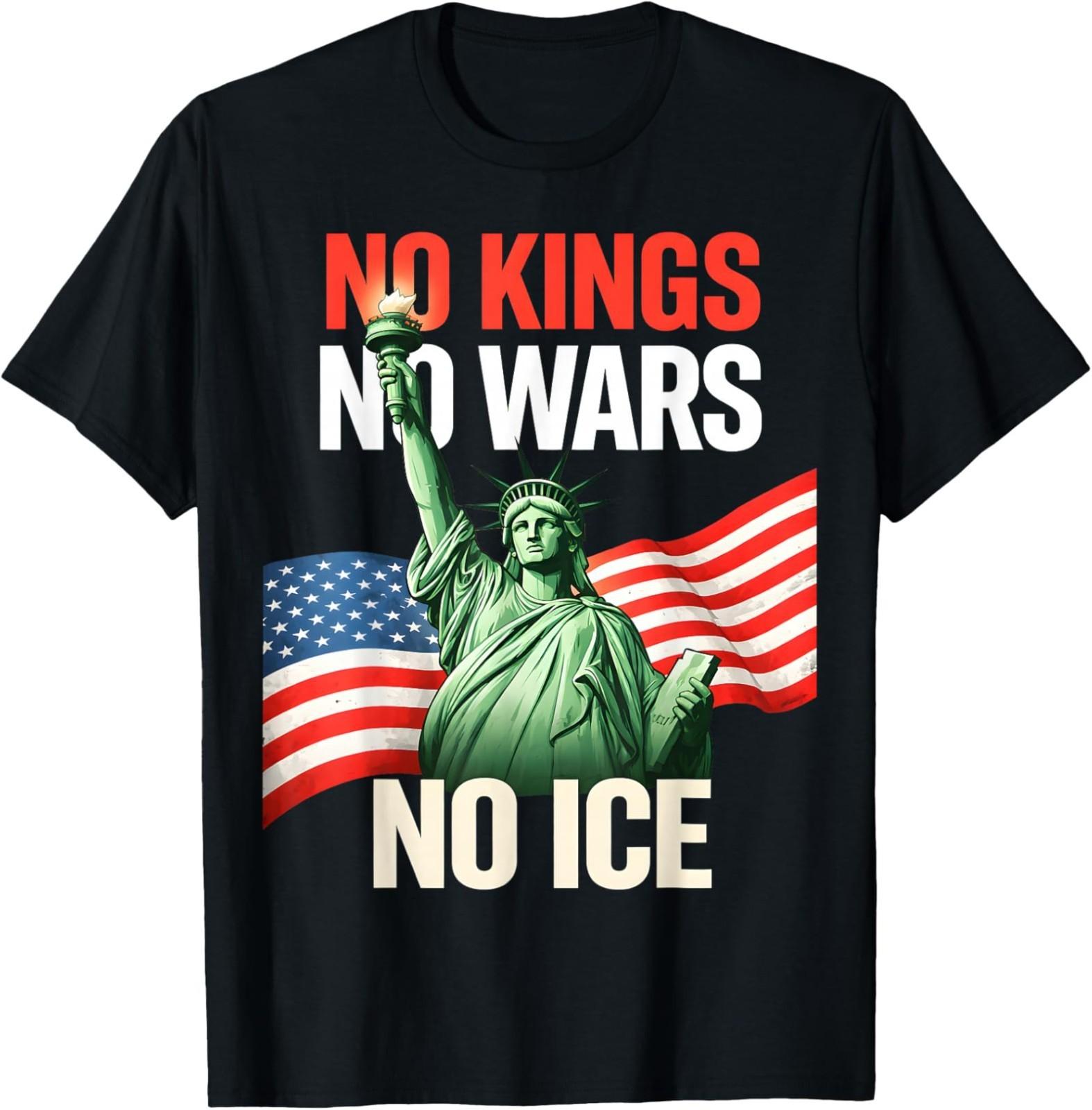 Retro Vintage No Wars No ICE No Kings US Flag T-Shirt S