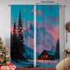 2D Flat   [2D Printed Curtains]   2pcs   winterChristmas   Snow Mountain Cabin and Pine Sunset Design   Polyester   Perfect for Living