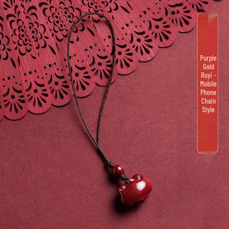 Cinnabar Charm USB Flash Drive Pendant with Purple-Gold Sand, Coin Purse, and Keychain Attachment